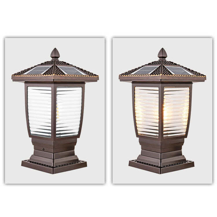 Chinese Solar Coffee Gold Square Column Landscape Light