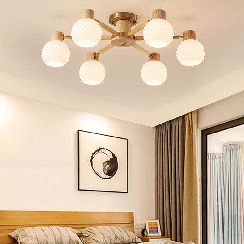 Japanese Wabi-Sabi Rubberwood Glass Flush Light