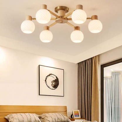 Japanese Wabi-Sabi Rubberwood Glass Flush Light