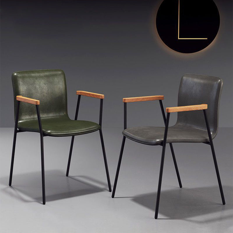 Faux Leather Upholstered Dining Chair — Brown Seat + Black Legs