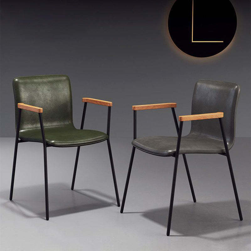 Faux Leather Upholstered Dining Chair — Brown Seat + Black Legs