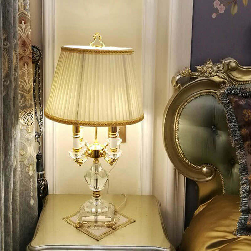 European Fabric Candle Crystal 4-Light Table Lamp