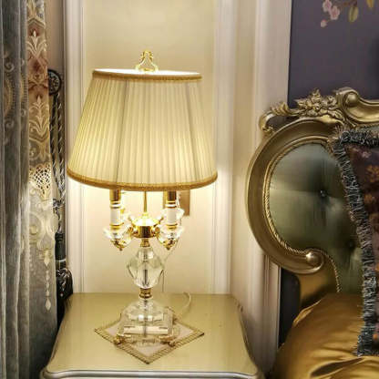 European Fabric Candle Crystal 4-Light Table Lamp