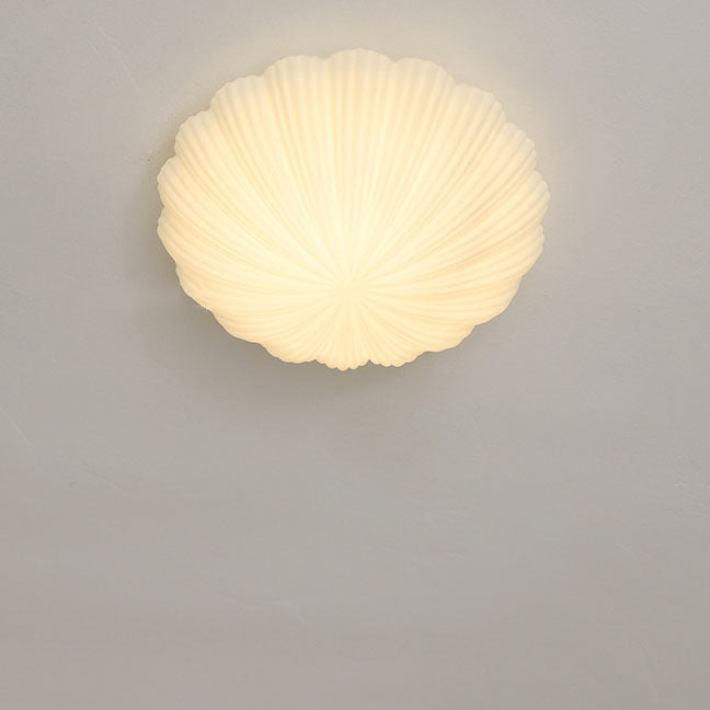 Modern French Cream Shell Glass LED Flush Mount Light