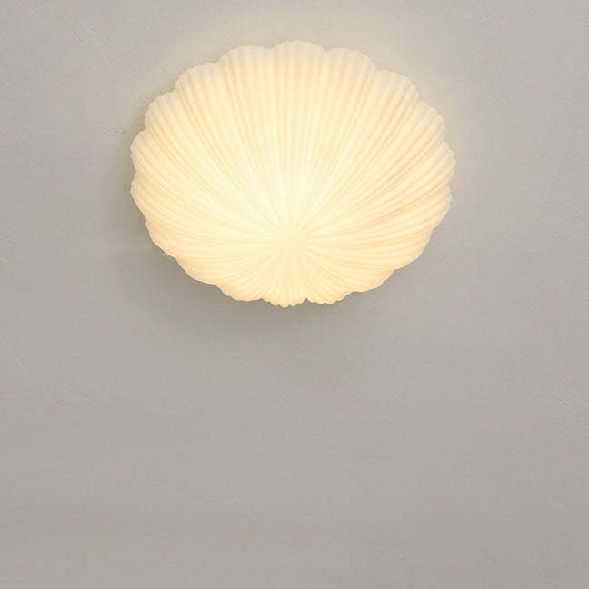 Modern French Cream Shell Glass LED Flush Mount Light