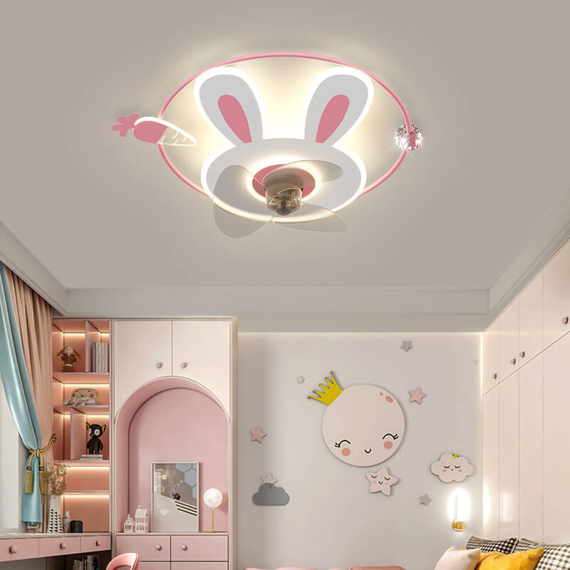 Cartoon Bunny Carrot LED Flush Mount Ceiling Fan Light