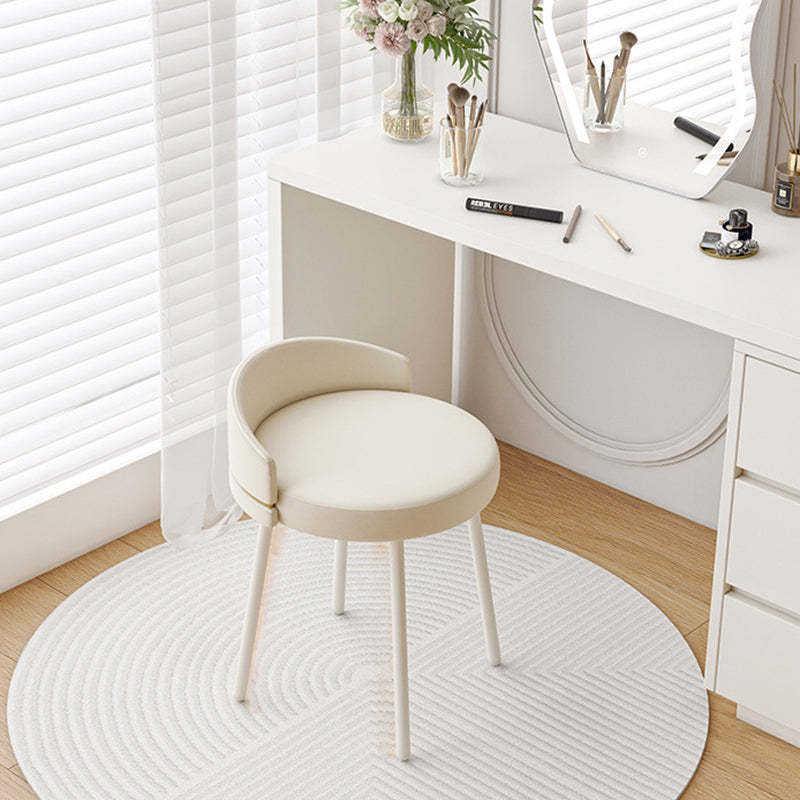 Minimalist Round Leather Iron Vanity Stool — Non-Rotatable / Yellow + Beige