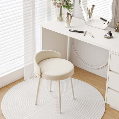 Minimalist Round Leather Iron Vanity Stool — Non-Rotatable / Yellow + Beige
