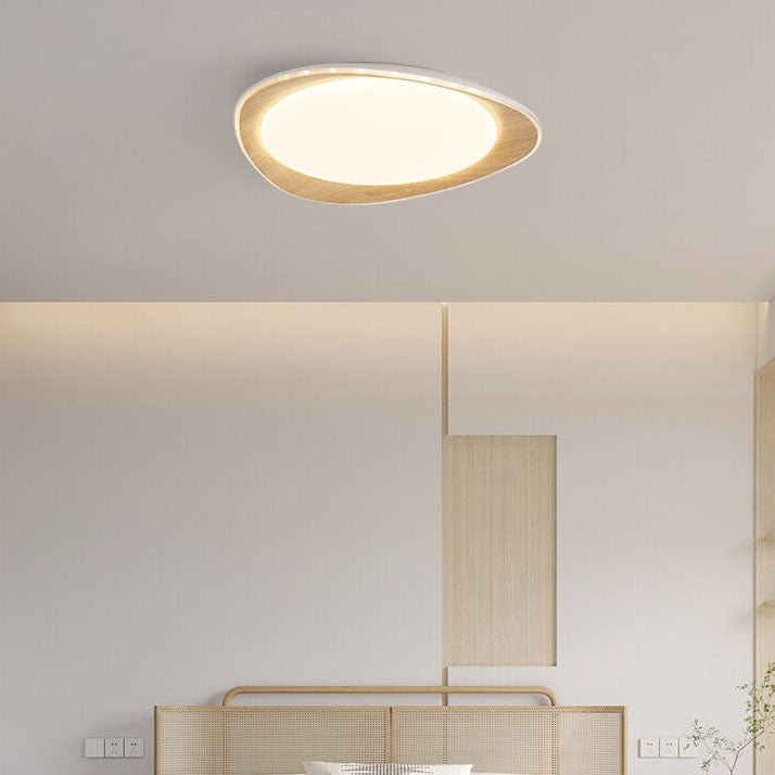 Lighom minimalist pebble grain wood flush mount lighting — Small (12"H / Warm White (3000K) / Walnut