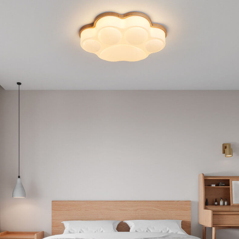 Nordic Cat Paw Wood LED Flush Mount Light