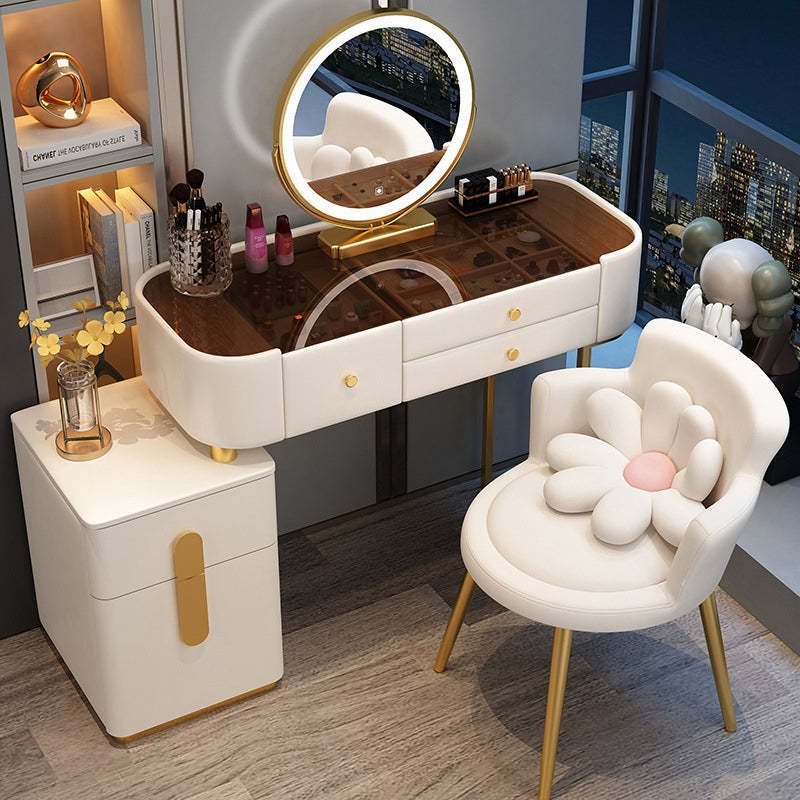 Contemporary Floral Velvet Metal Vanity Stool — Gray / Gold