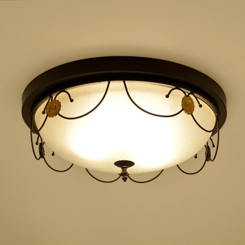 European Vintage Round Bowl 3/4-Light Flush Mount