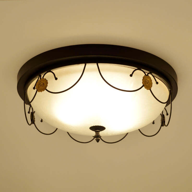 European Vintage Round Bowl 3/4-Light Flush Mount
