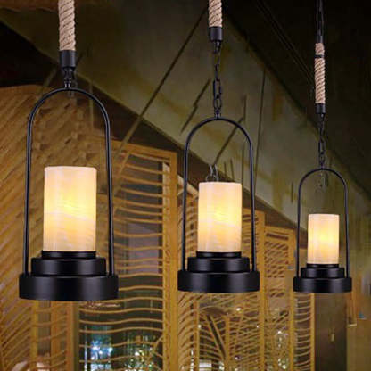 Vintage Industrial Candle Hemp Wire LED Pendant Light