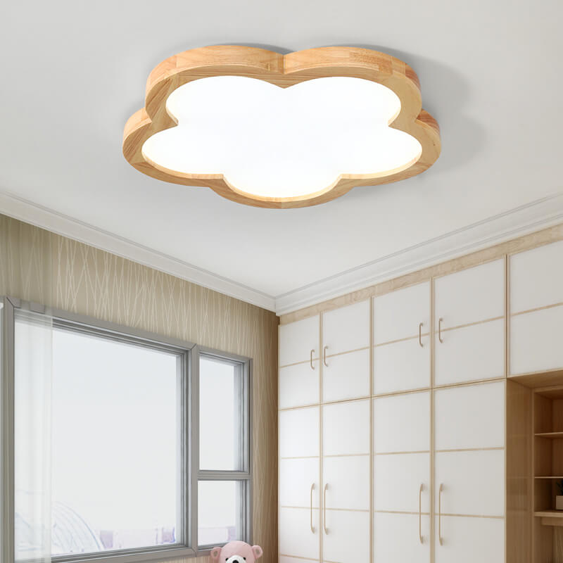 Nordic Solid Wood Flower LED Slim Kids Flush Light — Infinitely Dimmable / 110V-120V For US/CA
