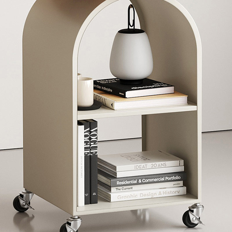 Contemporary Tempered Glass Iron Arched End Table 2-Cabinet