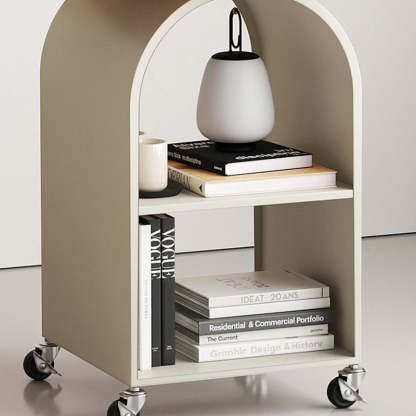 Contemporary Tempered Glass Iron Arched End Table 2-Cabinet