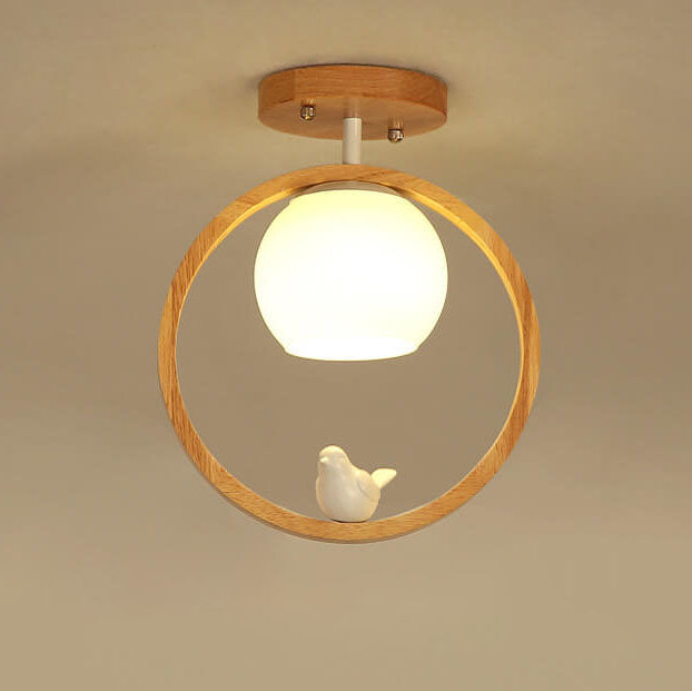 Modern Japanese Minimalist Log Bird Ceiling Light