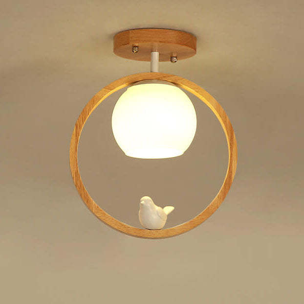 Modern Japanese Minimalist Log Bird Ceiling Light
