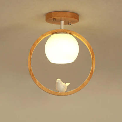 Modern Japanese Minimalist Log Bird Ceiling Light