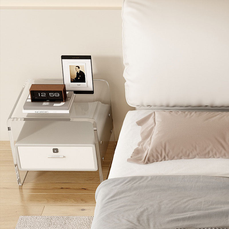 Minimalist Acrylic Wood Metal 1-Drawer Nightstand