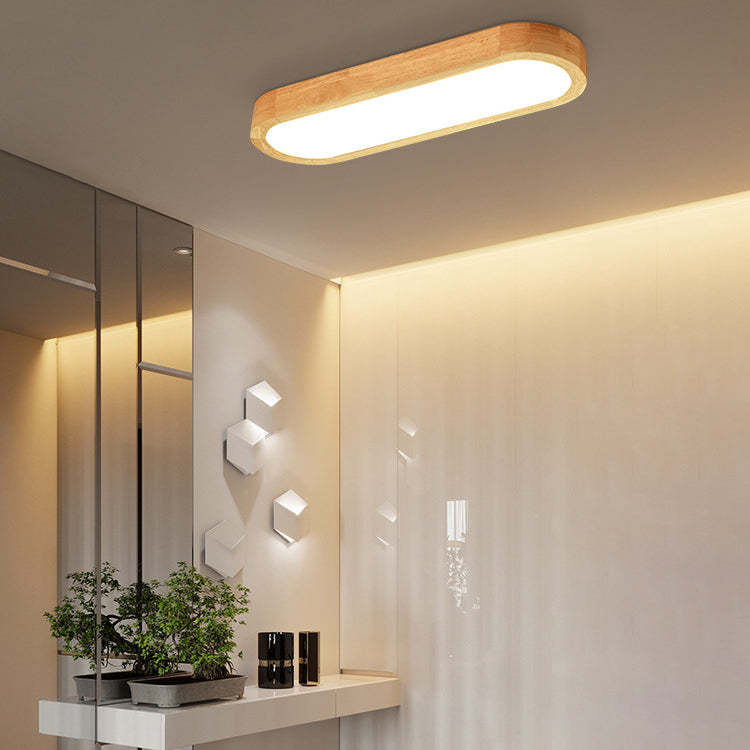 Japanese Rectangular Solid Wood Flush Mount Light