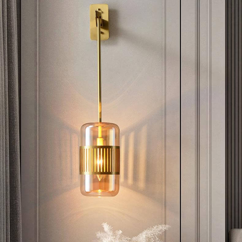 Vintage Brass Cylindrical Glass Wall Sconce — Dark Green / 220V-240V For UK/AU