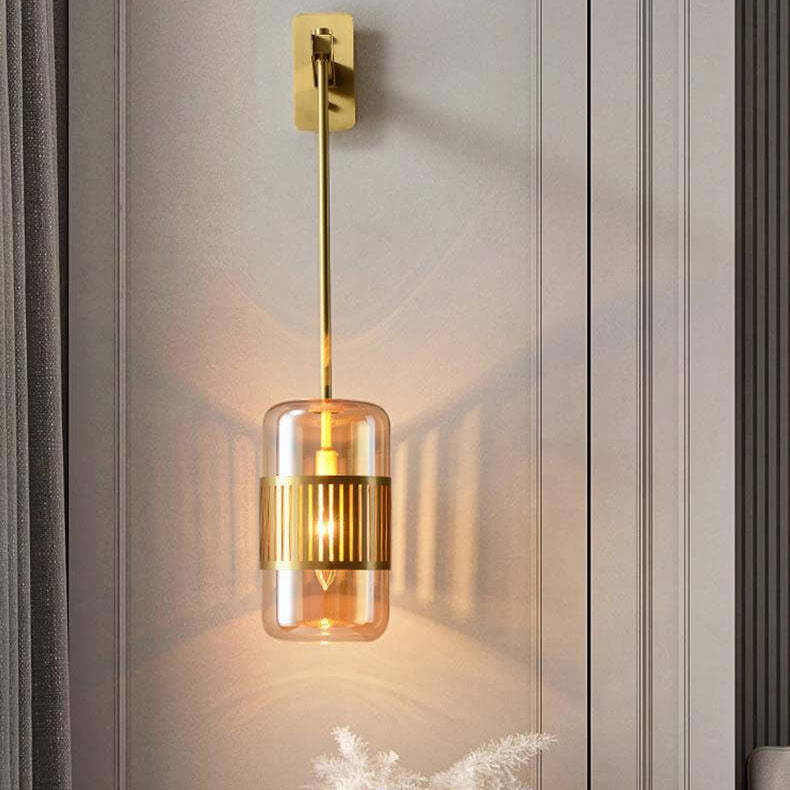 Vintage Brass Cylindrical Glass Wall Sconce — Dark Green / 220V-240V For UK/AU