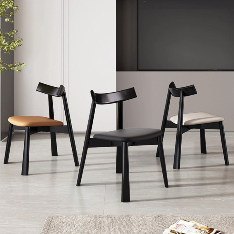 Nordic Upholstered Curved Leather Wood Dining Chair