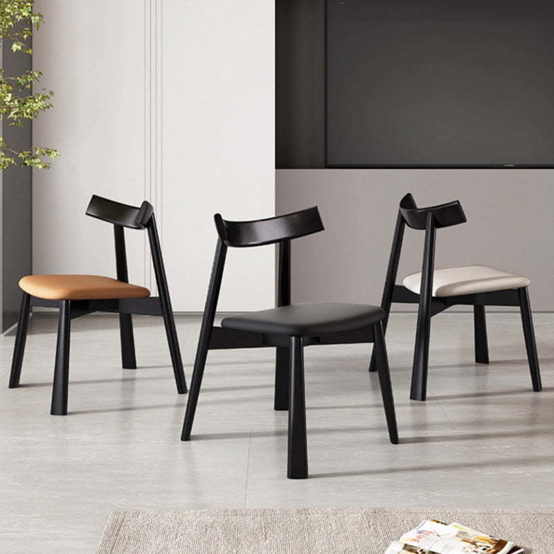 Nordic Upholstered Curved Leather Wood Dining Chair — Black