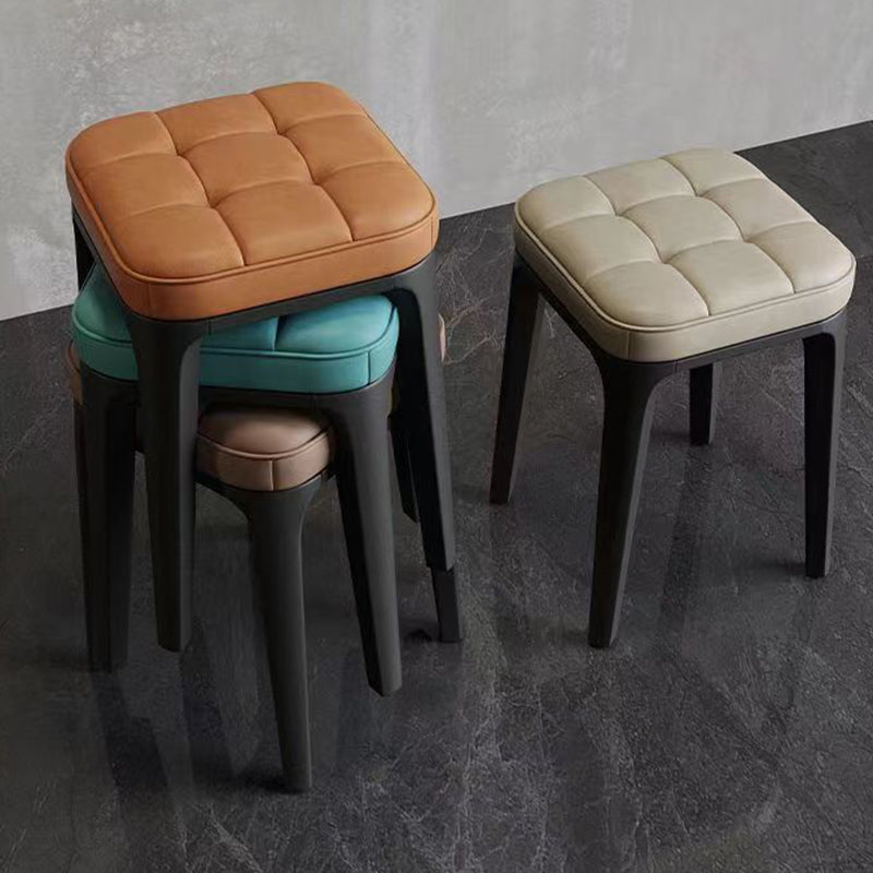 Contemporary Plaid Microfiber Leather Square Vanity Stool