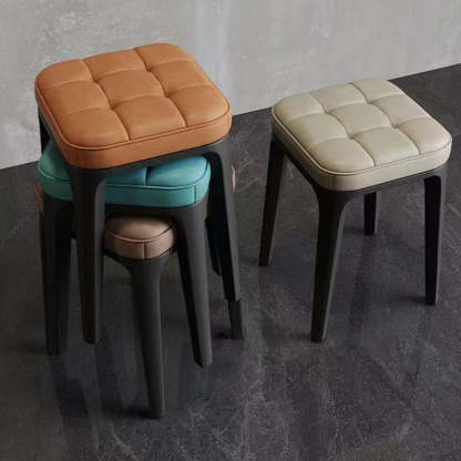 Contemporary Plaid Microfiber Leather Square Vanity Stool
