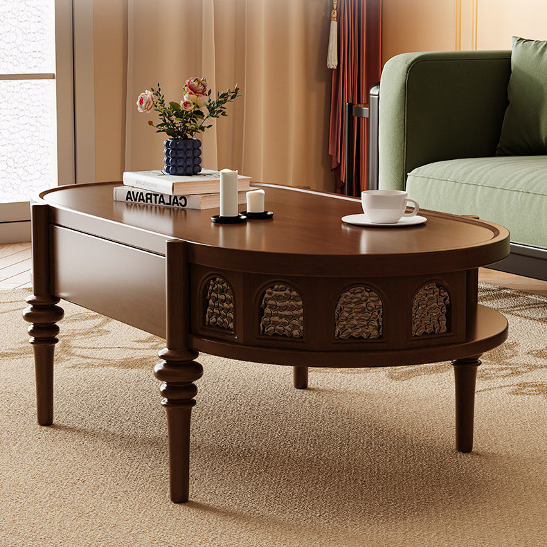 Retro Elliptical Ripple Glass Wood Coffee Table