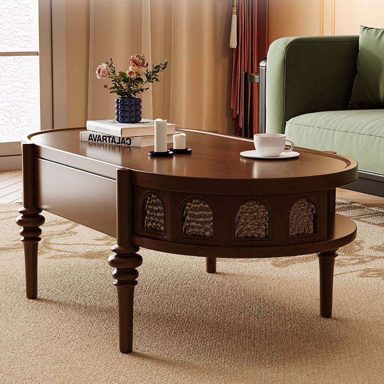 Retro Elliptical Ripple Glass Wood Coffee Table