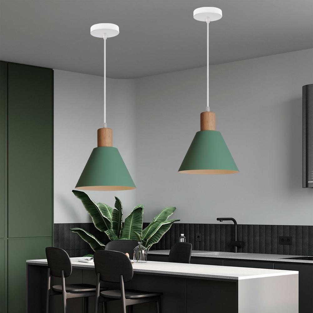 Nordic Vintage Iron Cone Wood Top Pendant