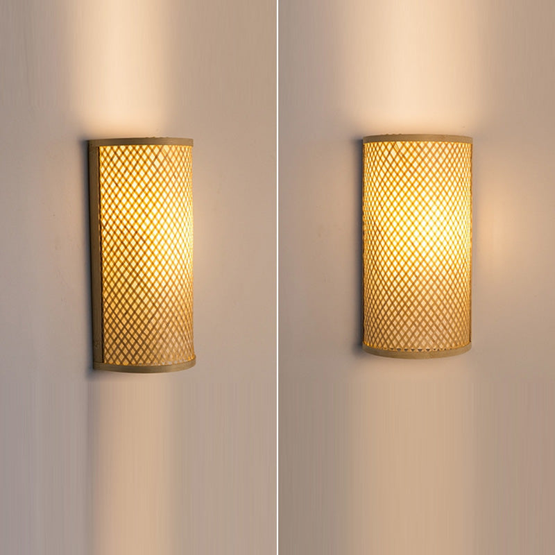 Japanese Woven Bamboo Semicircular Cylinder Sconce