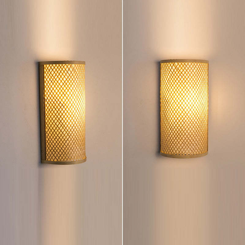 Japanese Woven Bamboo Semicircular Cylinder Sconce