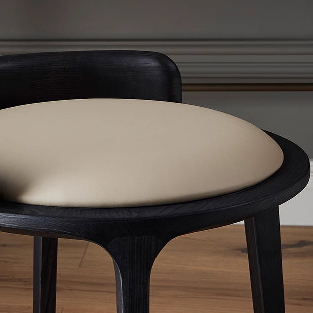 Vintage Leather Wood Vanity Stool