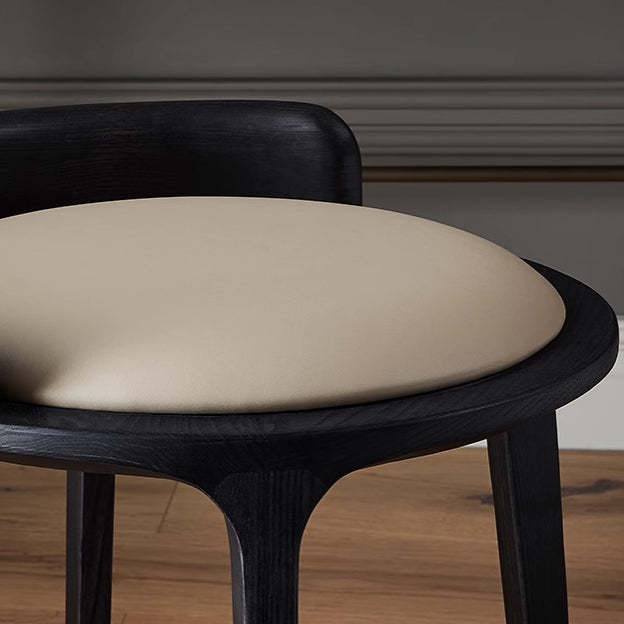 Vintage Leather Wood Vanity Stool