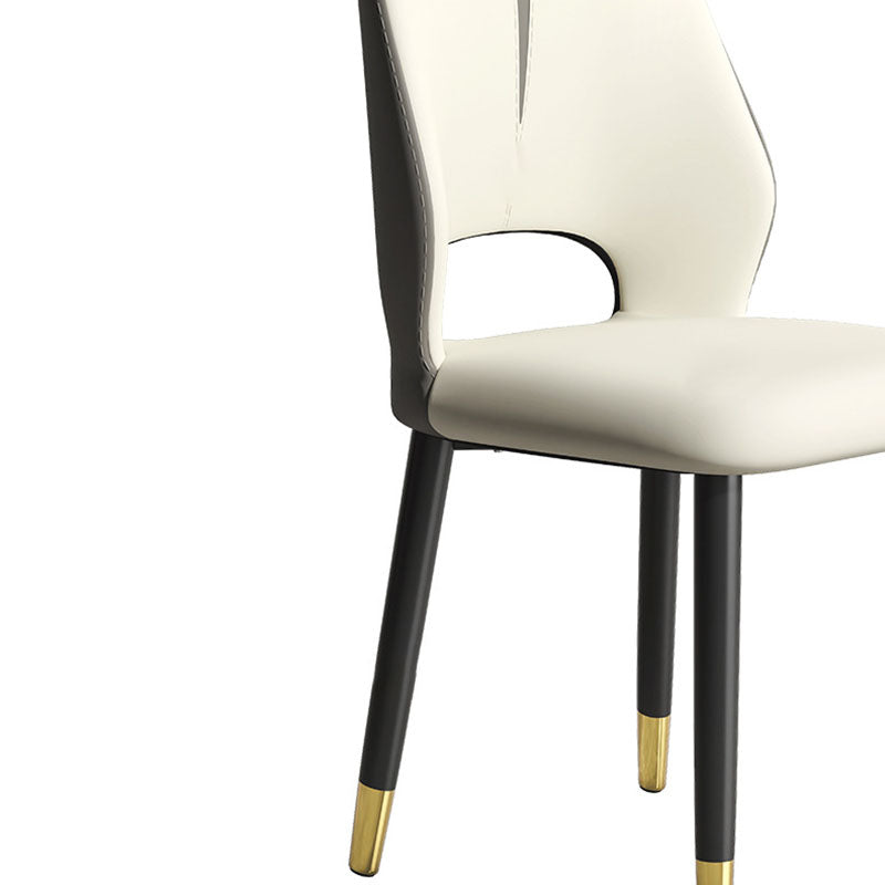 Modern Leather Steel Cushion Dining Chair — Gold Legs / Gray