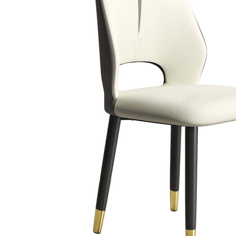 Modern Leather Steel Cushion Dining Chair — Gold Legs / Gray