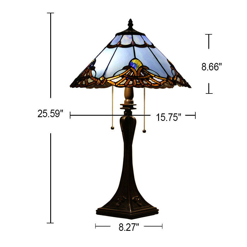 Tiffany Mediterranean Stained Glass Cone 2-Light Table Lamp — E / 110V-120V For US/CA