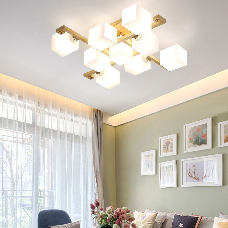 Japanese Wood Square 4/5/8/9-Light Ceiling Light