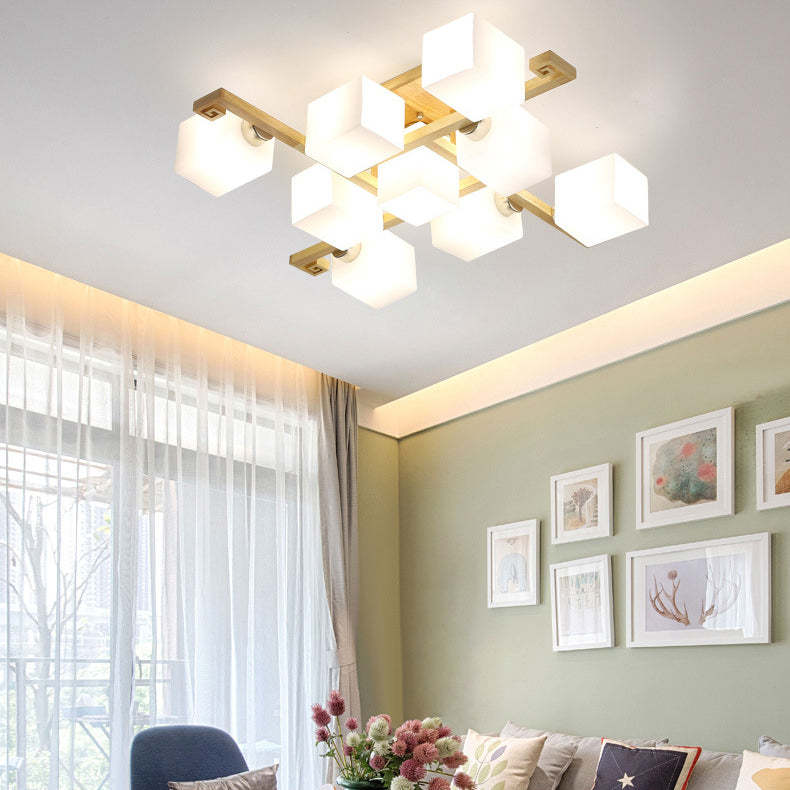 Japanese Wood Square 4/5/8/9-Light Ceiling Light