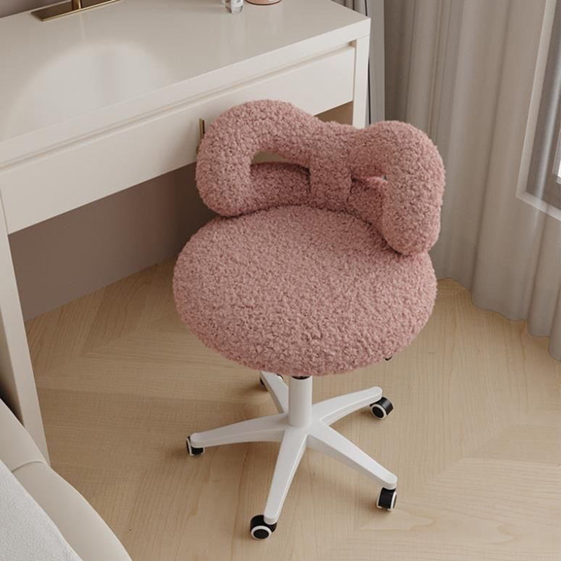 Modern Art Deco Lambswool Leather Round Vanity Stool — A / Leather / Pink