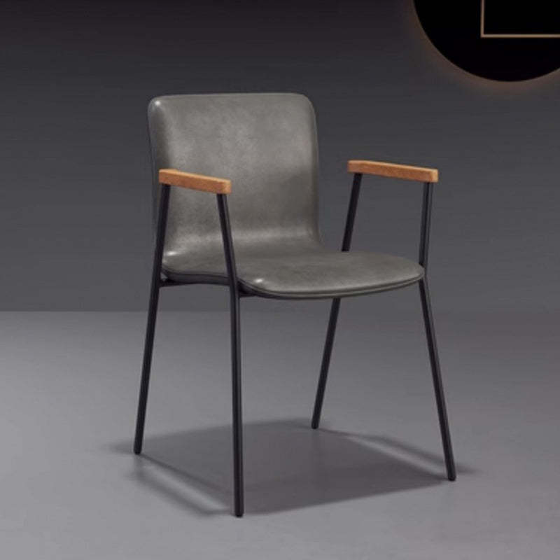 Luxury upholstered faux gray leather metal wood dining chairs & benches, Lighom