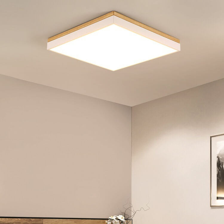 Nordic Solid Wood Square Rectangle LED Flush Ceiling Light