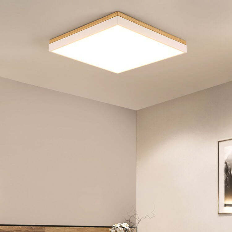 Nordic Solid Wood Square Rectangle LED Flush Ceiling Light