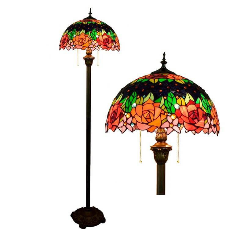 Tiffany Roses Stained Glass Dome 2-Light Floor Lamp