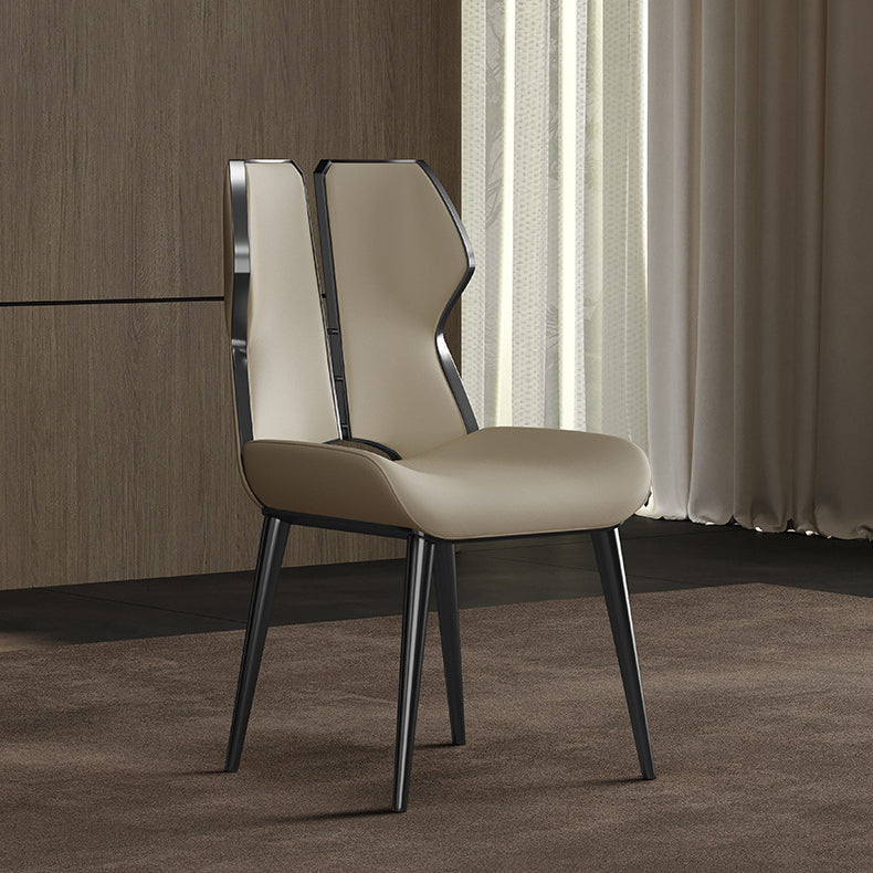 Modern Microfiber Leather Steel Dining Chair — Black
